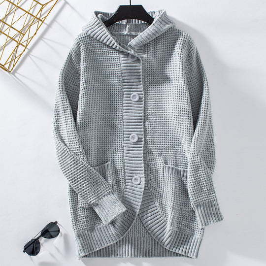 Damen lässiger Strickmantel mit Kapuze R&B