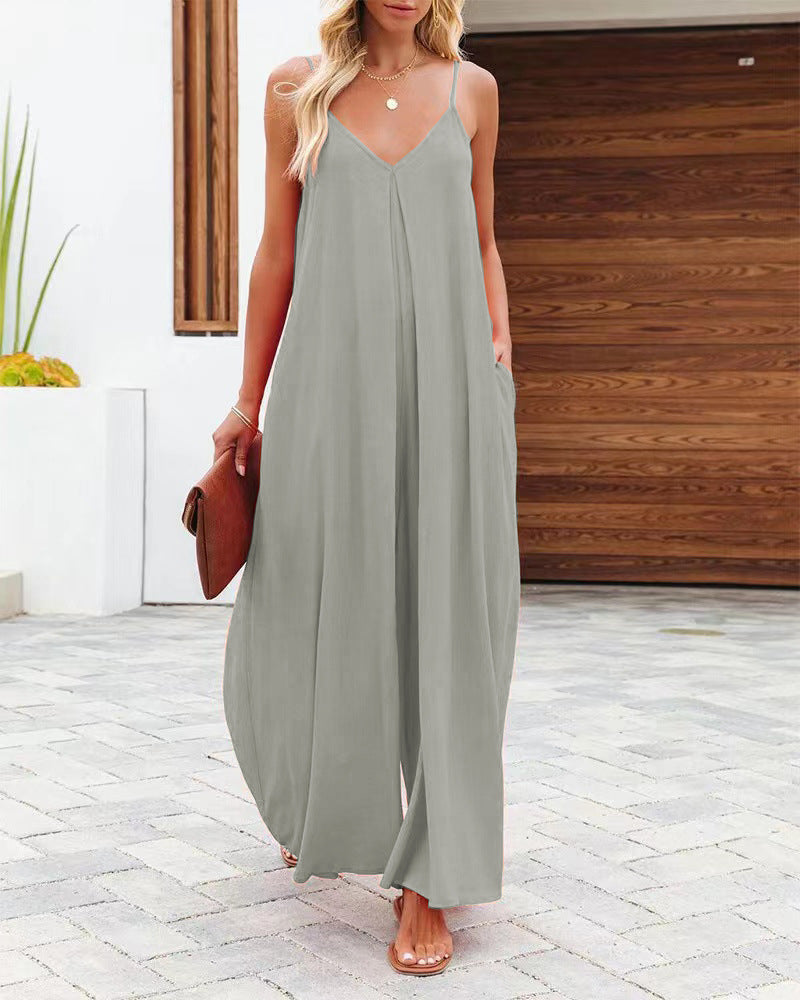 Damen Maxikleid mit v-ausschnitt und fließendem Schnitt R&B