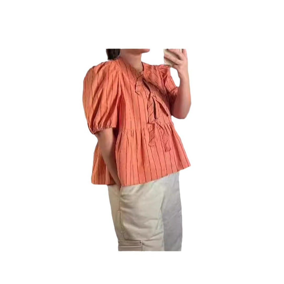 Damen Bluse mit Rüschen und Schleifenakzenten R&B