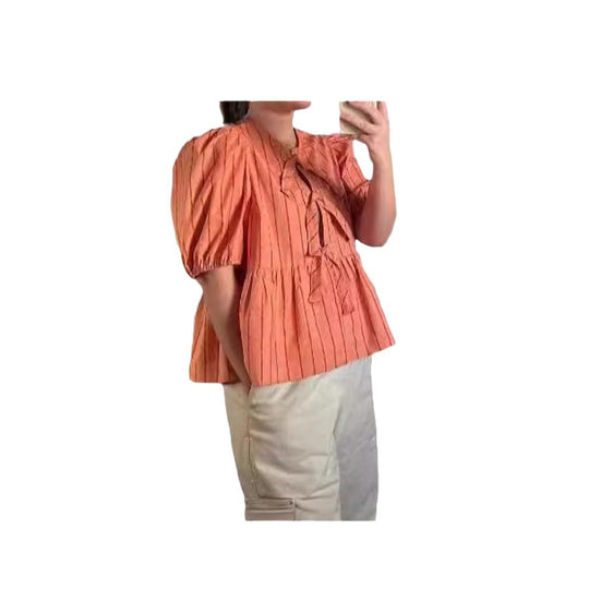 Damen Bluse mit Rüschen und Schleifenakzenten R&B