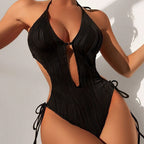 Damen Einteiliger Badeanzug mit raffiniertem Cut-Out und stylischem Wellenmuster