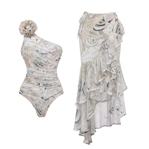 Damen Einseitiger Badeanzug mit floraler Applikation R&B