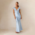 Damen langes Abendkleid mit schickem V-Ausschnitt und elegantem Fall R&B