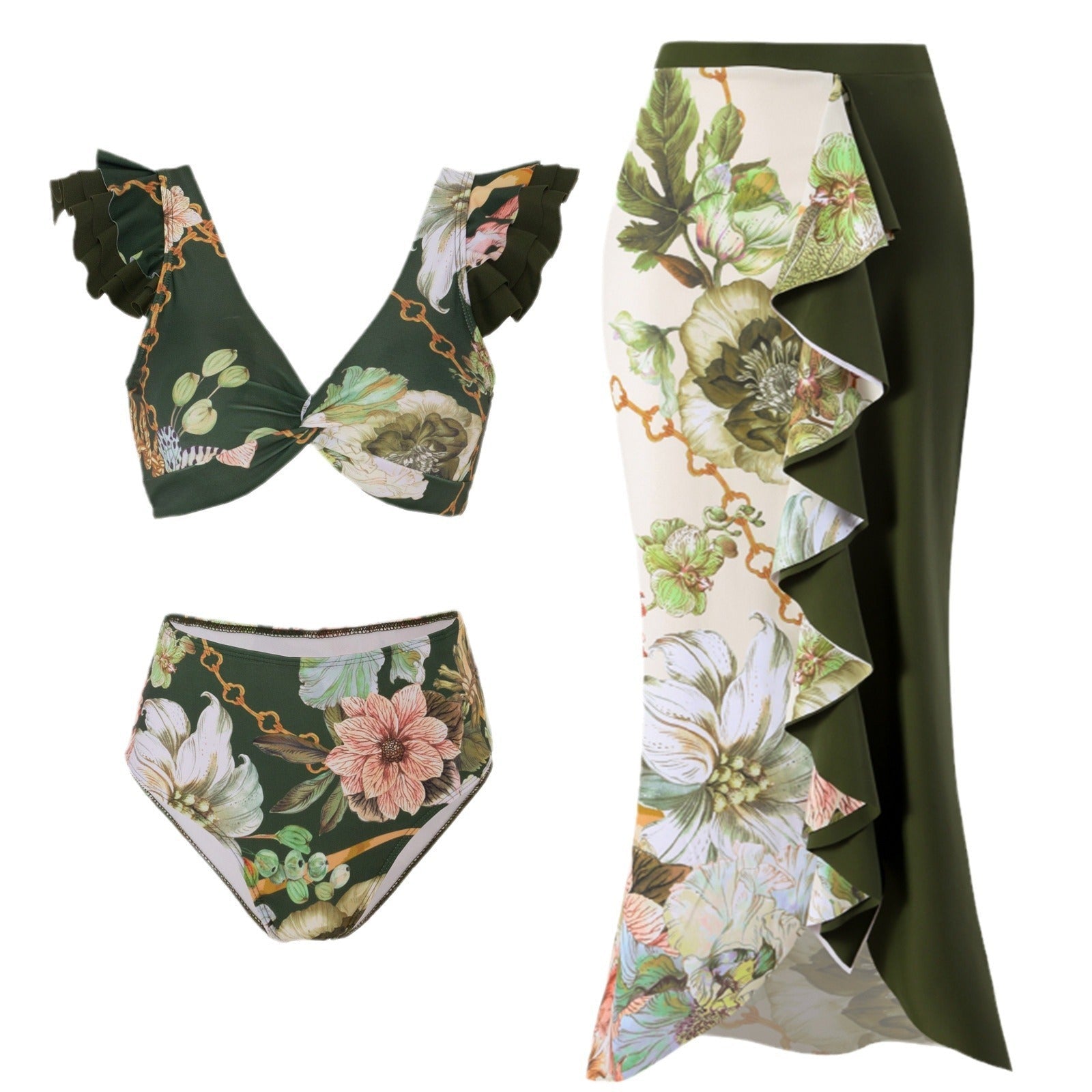 Damen Bikini-Set mit charmantem Rüschendesign und eleganter Strandumhüllung R&B