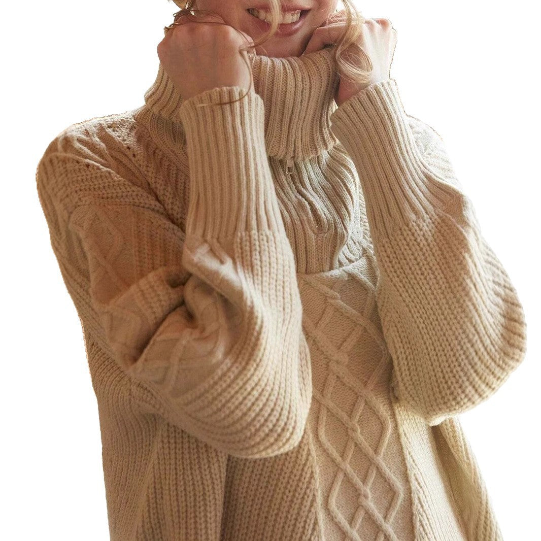 Damen Strickpullover mit hohem Kragen und Zipper R&B