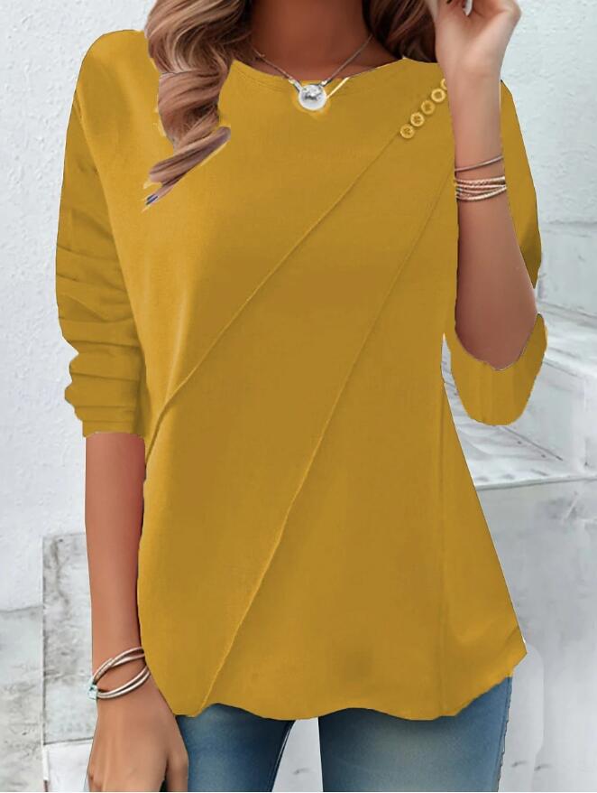 Damen modisches Oberteil mit asymmetrischem Saum und Knopfdetails R&B