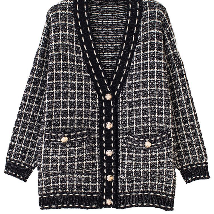 Damen Lässiger Strickcardigan im modernen Karomuster mit oversized Passform R&B