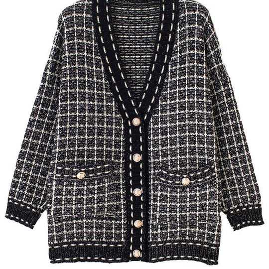 Damen Lässiger Strickcardigan im modernen Karomuster mit oversized Passform R&B