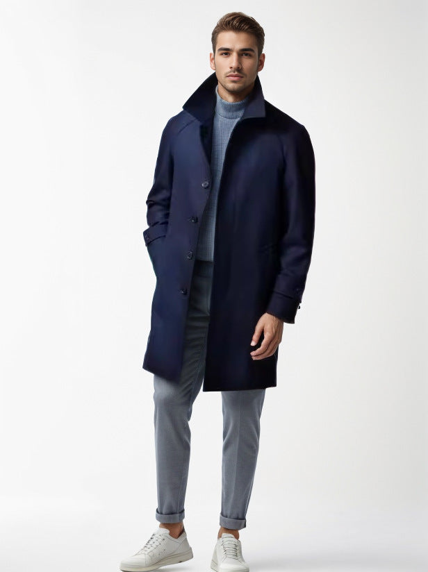 Herren klassischer Trenchcoat mit stilvollem Gürtel und doppelter Knopfreihe R&B