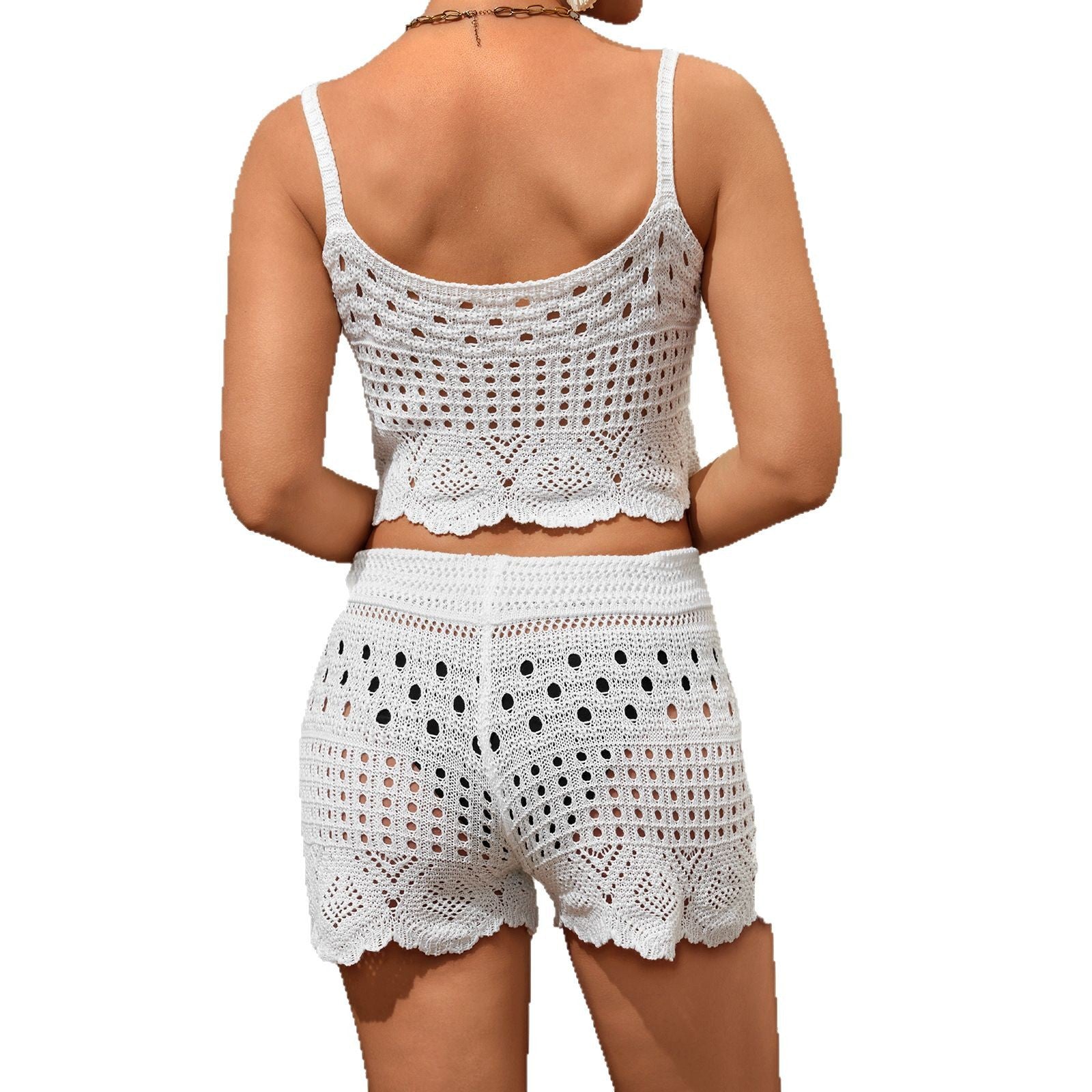 Damen luftiges Häkel-Set mit Top und Shorts R&B
