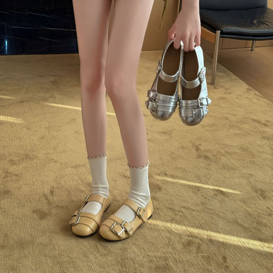 Damen Mary Jane Ballerinas mit Doppelriemen und modischem Schnallenverschluss R&B