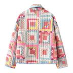 Damen gesteppte Patchwork-Jacke mit buntem Design und praktischen Taschen R&B