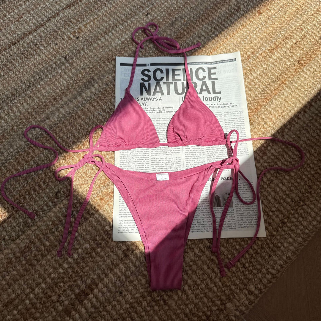 Damen Triangel-Bikini-Set mit verstellbaren Bindebändern und texturiertem Stoff R&B