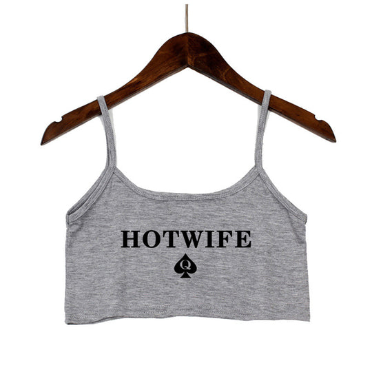 Damen Crop-Top mit modernen Schriftzügen und verstellbaren Trägern R&B
