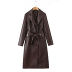 Damen Kunstleder Trenchcoat mit taillierbarem Gürtel und doppelter Knopfleiste R&B
