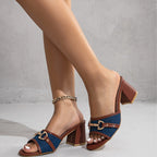 Damen modische Slipper mit eleganten Ketten- und Denim-Details R&B