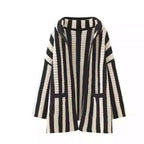 Damen Oversized Strickponcho mit grafischem Streifenmuster R&B