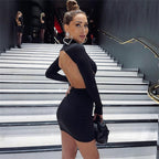 Damen Elegantes figurbetontes Minikleid mit offenem Rücken und langen Ärmeln R&B
