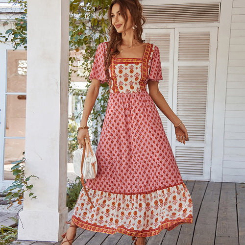 Damen Maxikleid mit floralen Stickereien und schwingendem Saum R&B