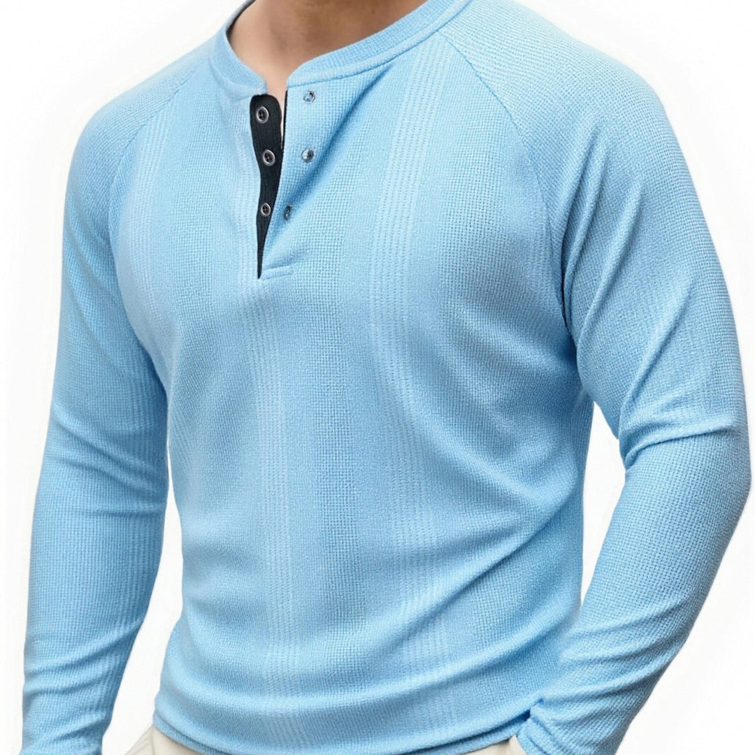 Herren Langarm Henley-Shirt mit strukturierter Oberfläche R&B