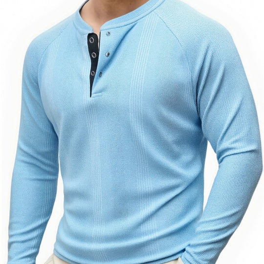 Herren Langarm Henley-Shirt mit strukturierter Oberfläche R&B