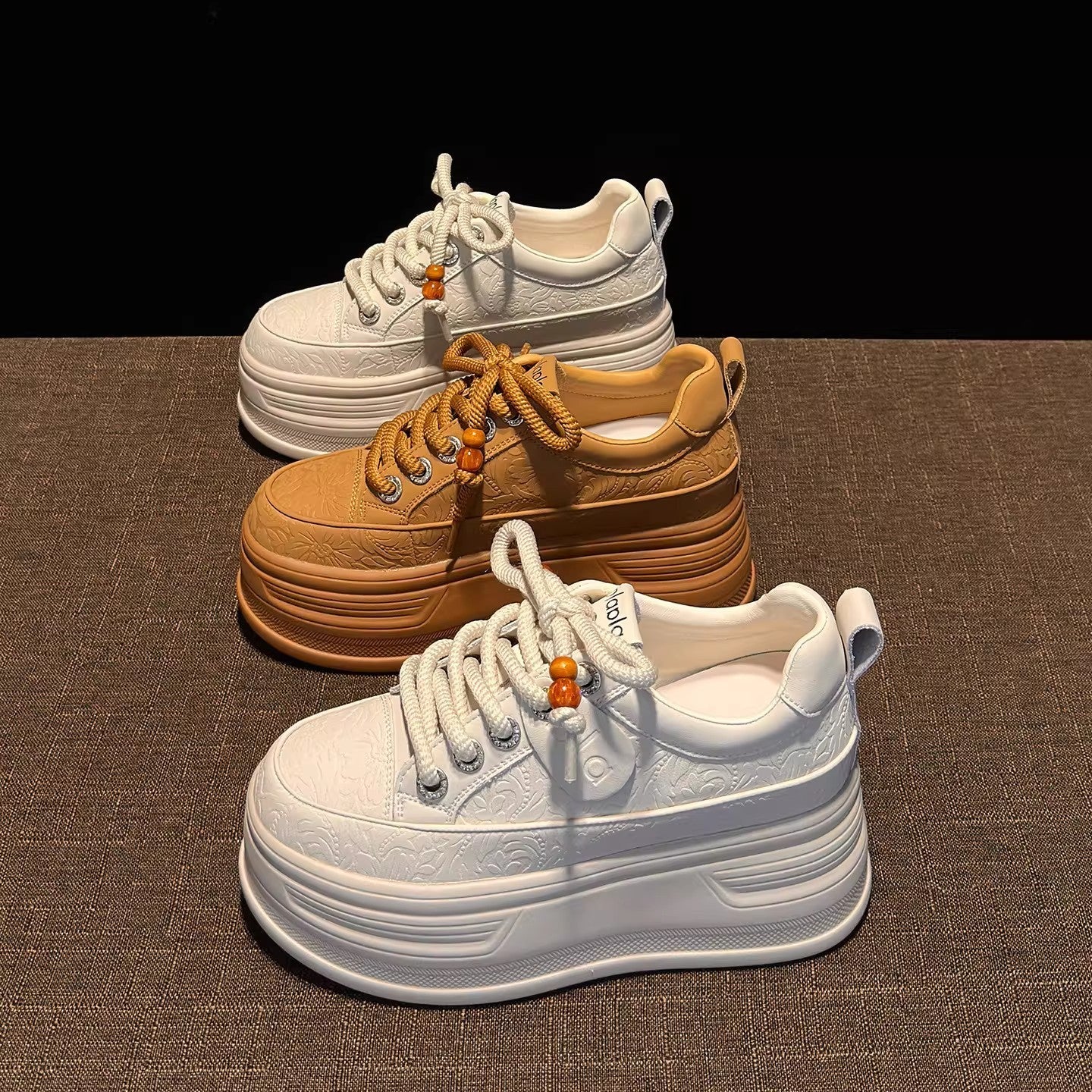 Damen modische Plateau Sneakers mit dekorativen Schnürsenkeln und strukturiertem Obermaterial R&B