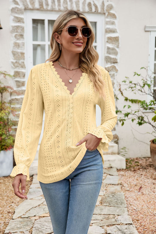 Damen Spitzenbluse mit V-Ausschnitt R&B