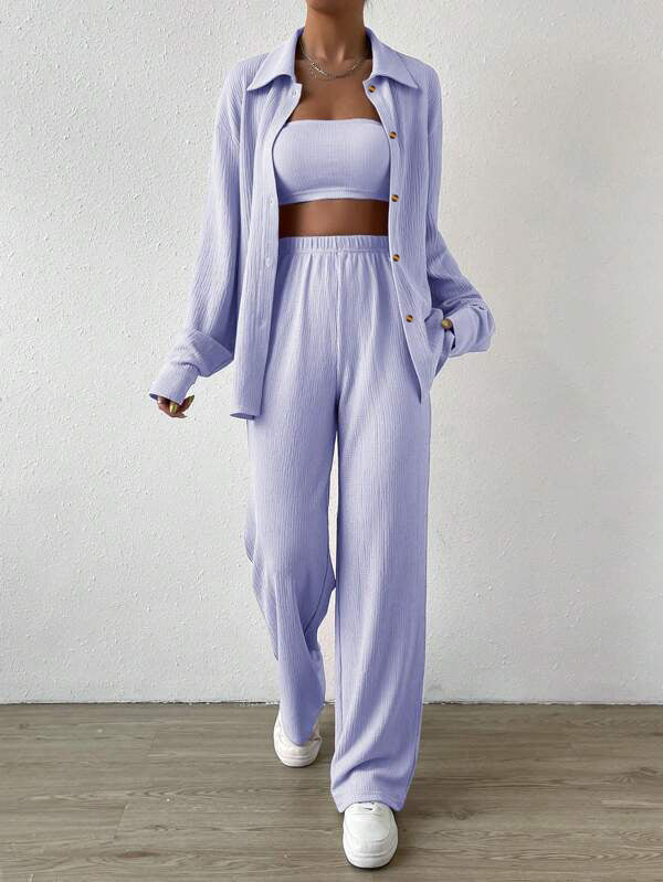 Damen Zweiteiliges Lounge-Set mit Oberteil und weiter Hose R&B