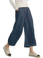 Damen weite Leinenhose mit seitlichen Taschen und elastischem Bund R&B