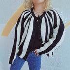 Damen gemütlicher Strickcardigan mit gestreiftem Design und modernen Knopfdetails R&B