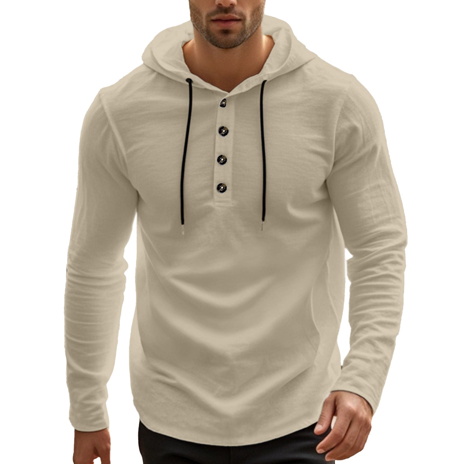 Herren Sportliches Kapuzenoberteil aus atmungsaktivem Material mit Knopfleiste R&B