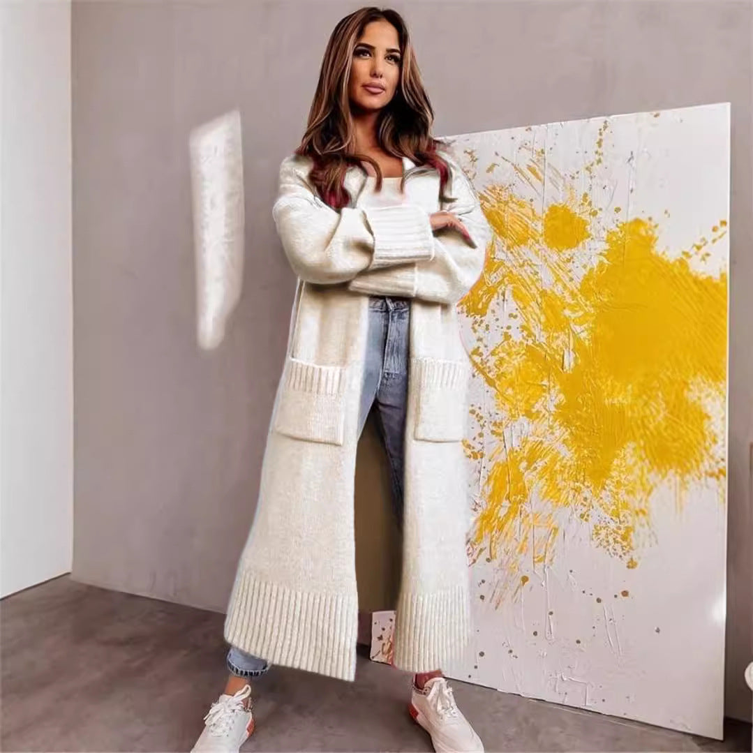 Damen Langer Strickcardigan mit praktischen Taschen und lässigem Schnitt R&B