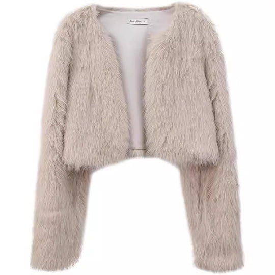 Damen Flauschige Kurzjacke mit offenem Schnitt R&B