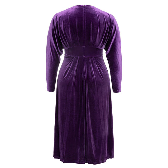 Damen Samt Maxikleid mit elegantem V-Ausschnitt und voluminösen Ärmeln R&B