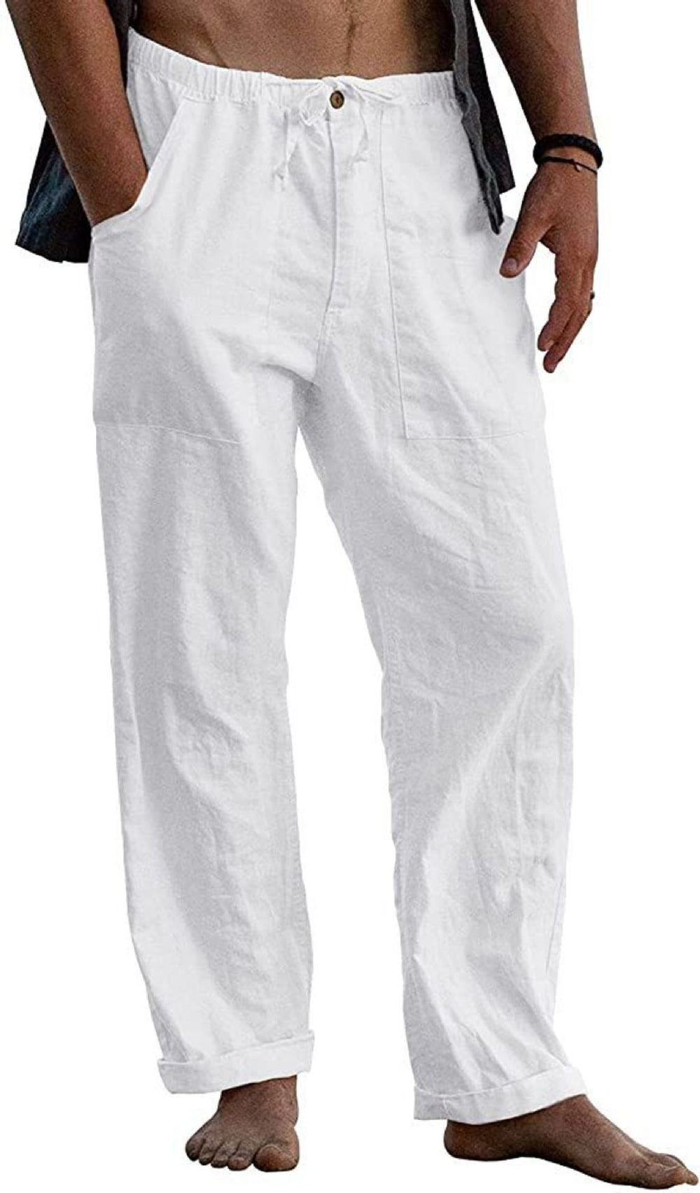 Herren Relaxed Fit Leinenhose mit elastischem Bund und praktischen Taschen R&B