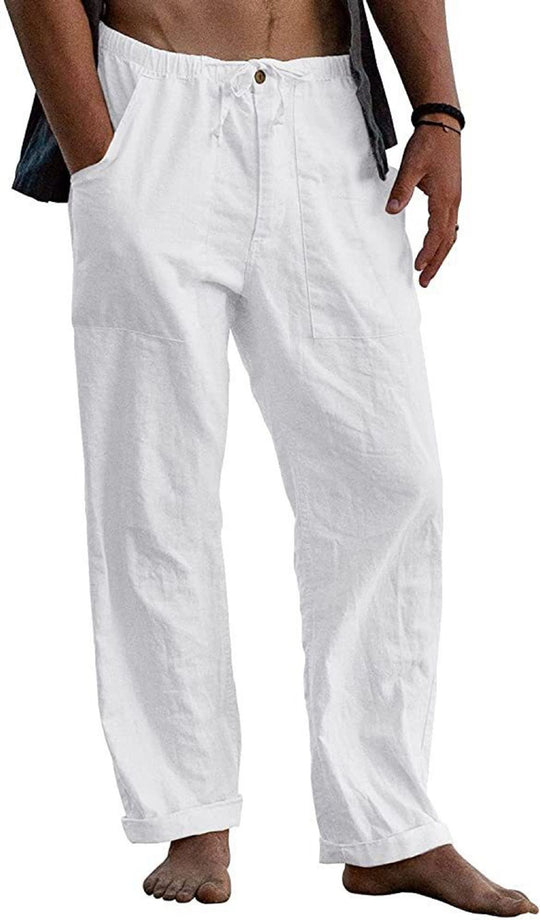 Herren Relaxed Fit Leinenhose mit elastischem Bund und praktischen Taschen R&B