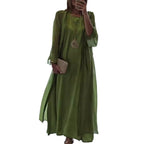 Damen nan elegante Lagen-Abendrobe mit gefüttertem Innenkleid, transparentem Chiffon-Überwurf und taillenverstellbaren Bändern R&B