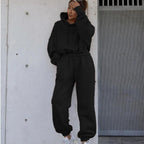 Damen bequeme Loungewear-Kombination mit Kapuze und elastischem Bund R&B