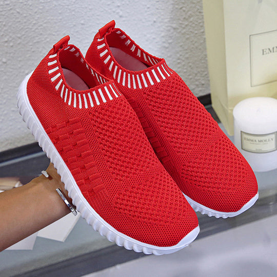 Damen atmungsaktive Slip-On Sneakers mit flexiblem Strickdesign R&B
