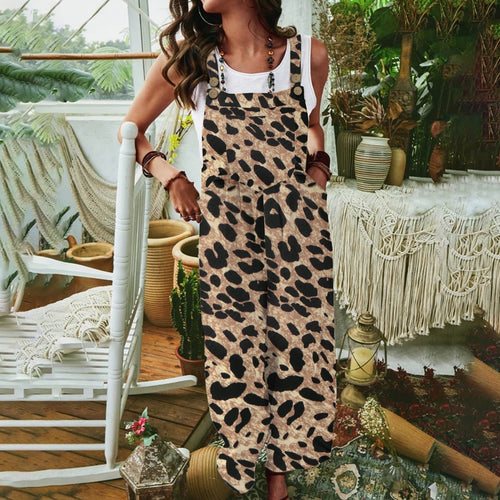 Damen lässiger Jumpsuit mit Tiermuster und praktischen Taschen R&B