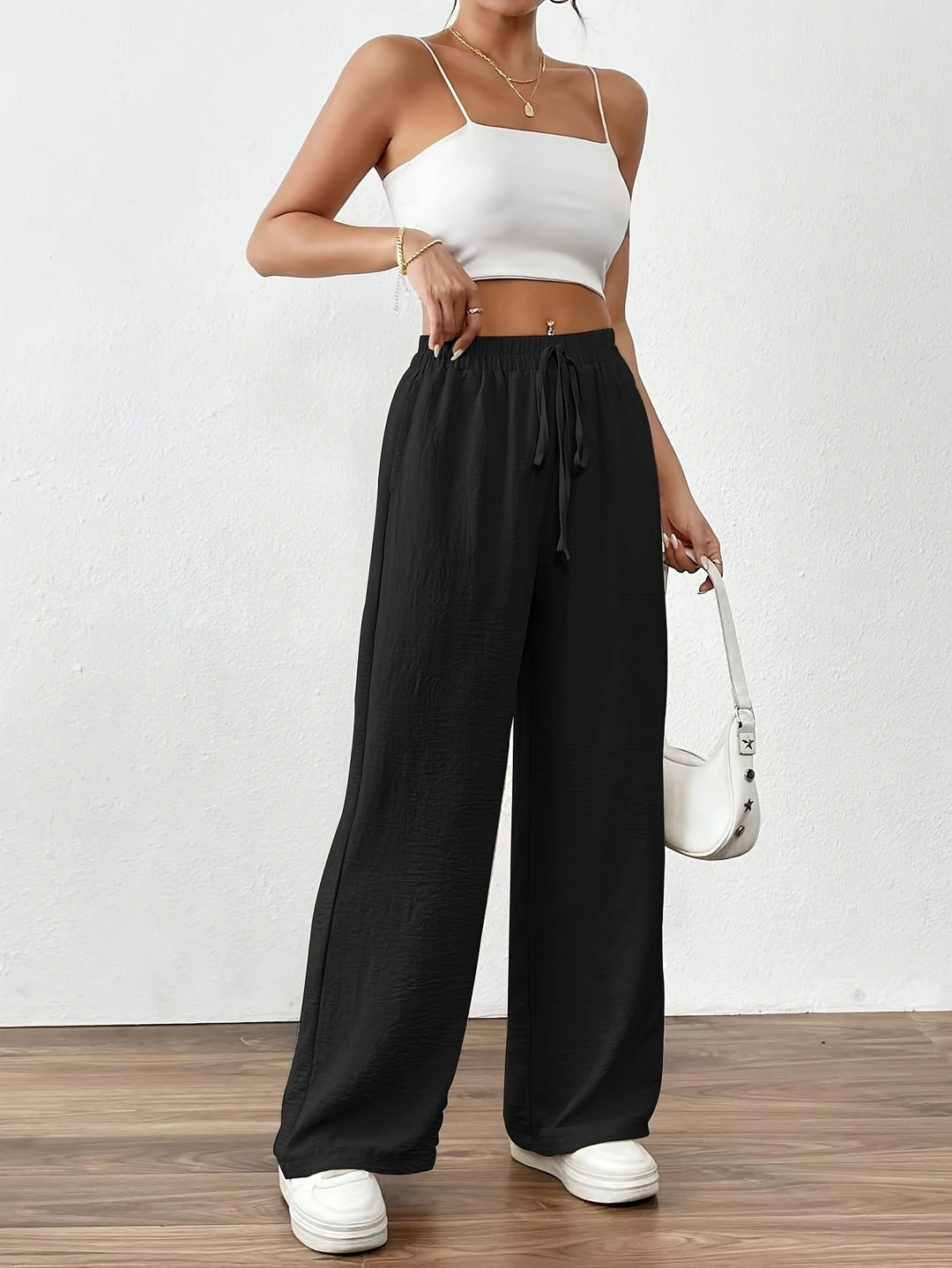 Damen Weit geschnittene Sommerhose mit elastischem Bund und Kordelzug R&B