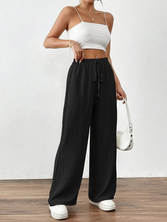 Damen Weit geschnittene Sommerhose mit elastischem Bund und Kordelzug R&B
