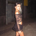 Damen Verspieltes Spitzenkleid mit transparenten Ärmeln und gestuftem Rock R&B
