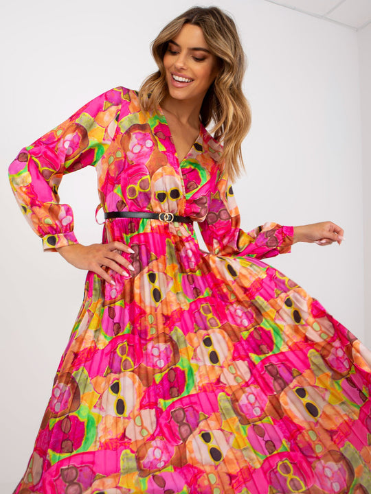 Damen Plisseekleid mit Wellenmuster und tailliertem Design R&B