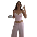 Damen Schlafanzug Set mit Spaghetti-Trägern und weitem Bein R&B