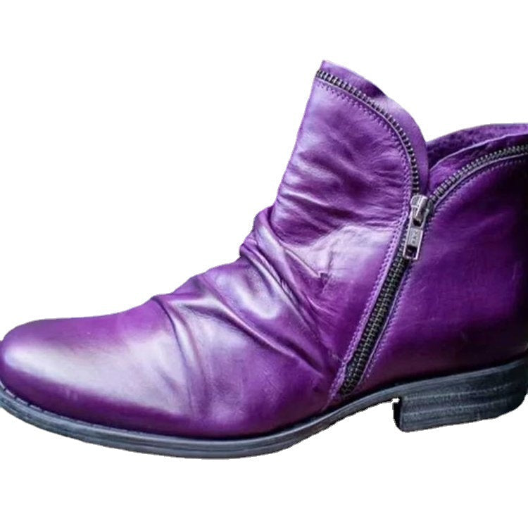 Damen moderne Ankle Boots mit asymmetrischem Reißverschluss und modischer Faltenoptik R&B