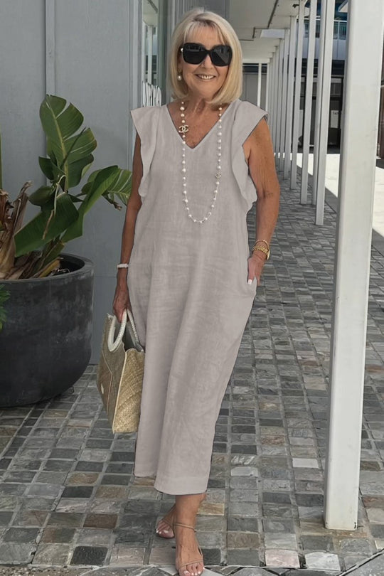 Damen Leichtes Maxikleid mit V-Ausschnitt und seitlichen Taschen R&B