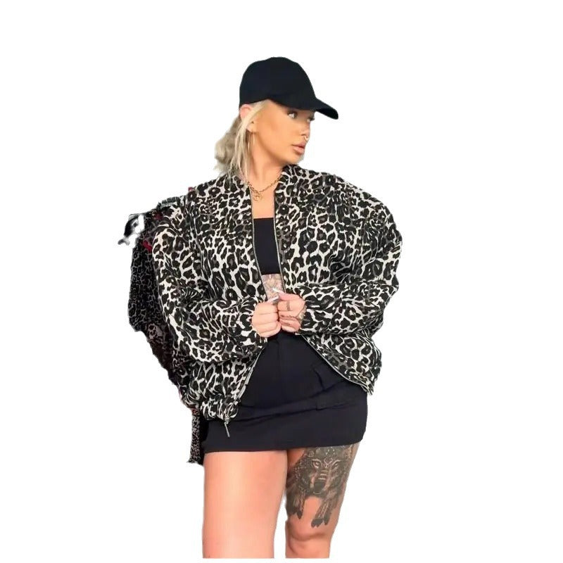 Damen Modische Steppjacke im modernen Leopardenmuster R&B