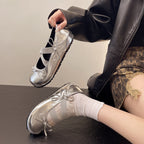 Damen Ballerinas mit geschlitzten Riemen und dekorativen Schleifen R&B