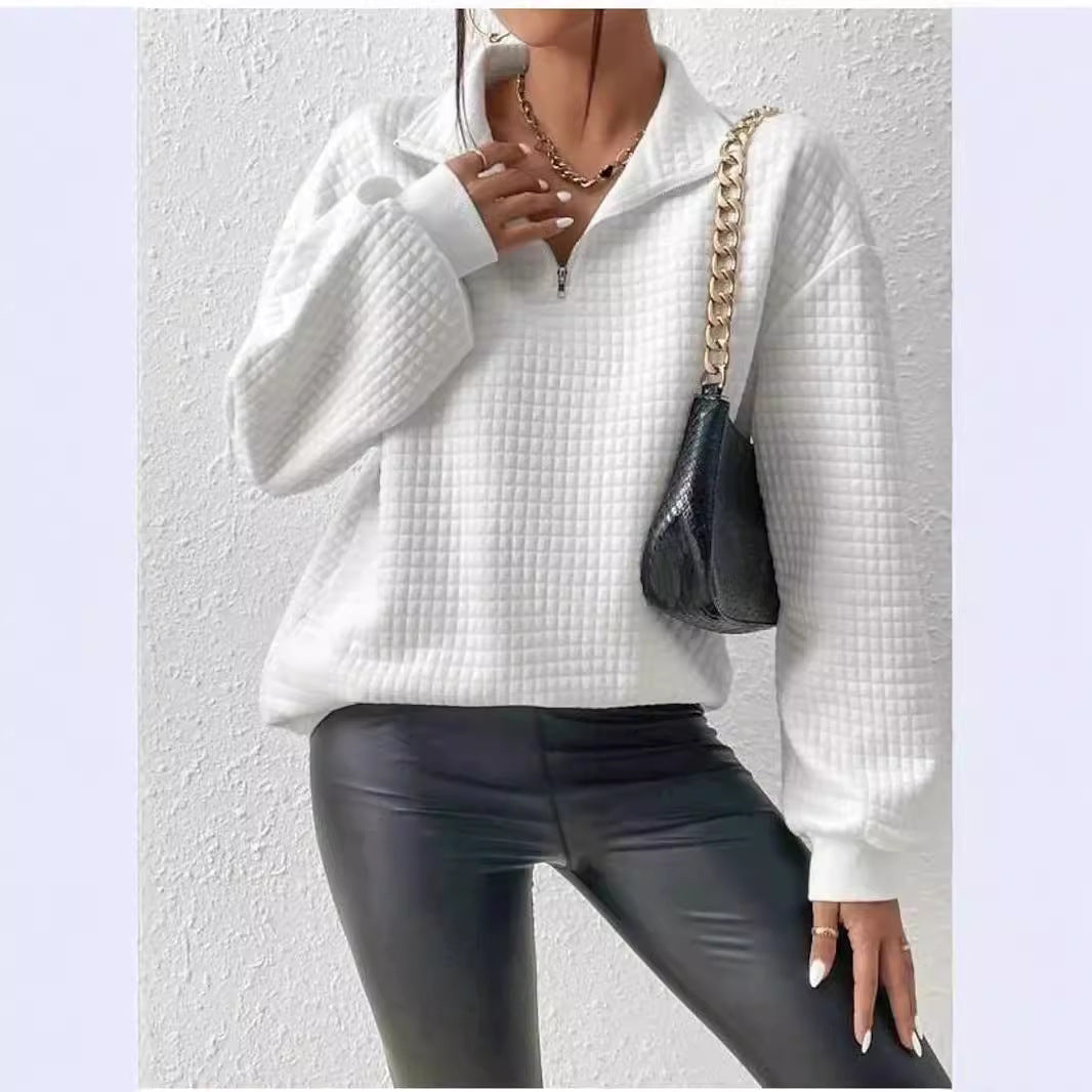 Damen Pullover mit strukturiertem Design und kurzem Reißverschluss